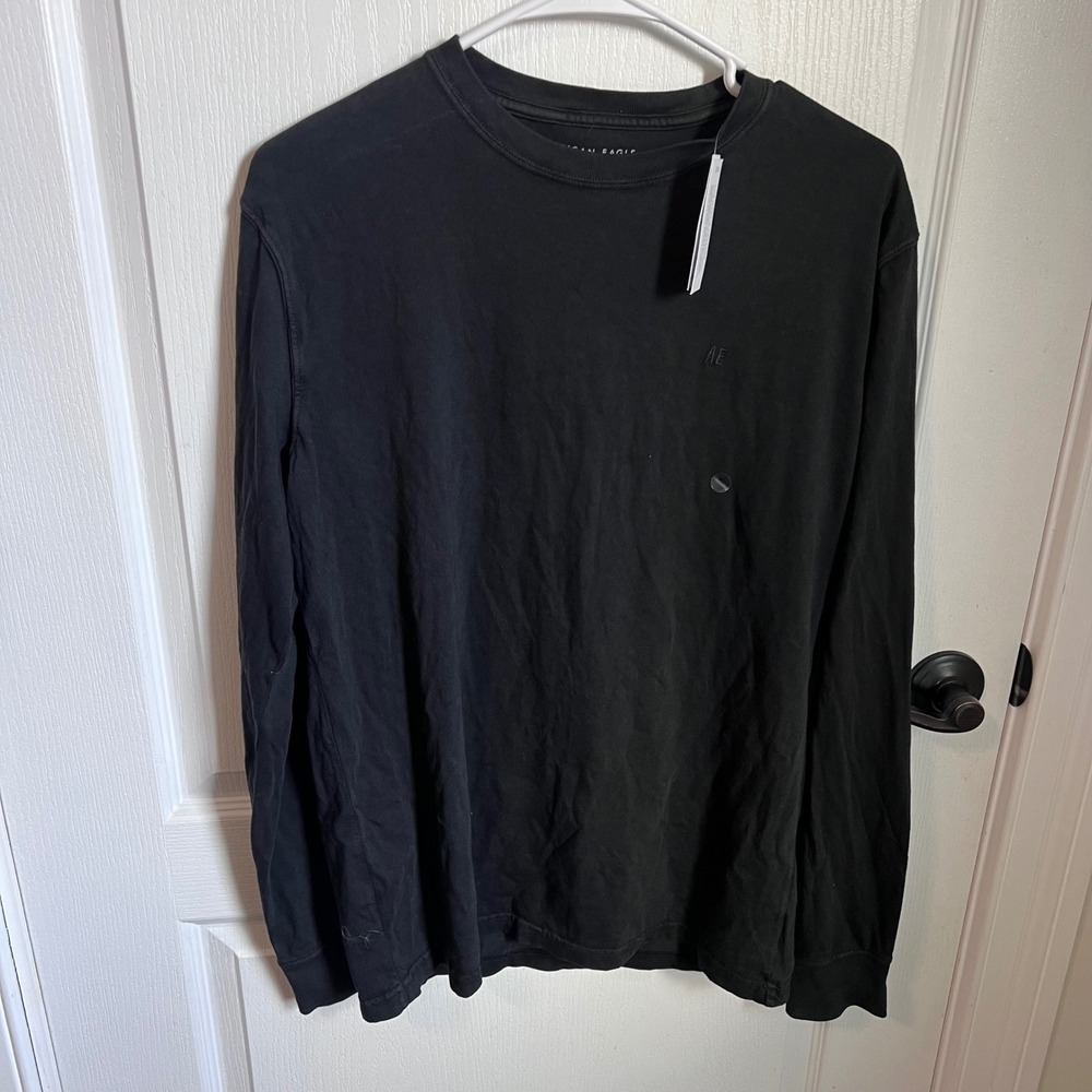 American Eagle Mens Long Sleeve Cotton Crew Neck T-Shirt Black Size Small NEW